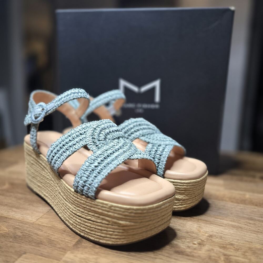 Marc Fisher Payley Platform Sandals Womens 8.5 Blue Woven Espadrille NEW